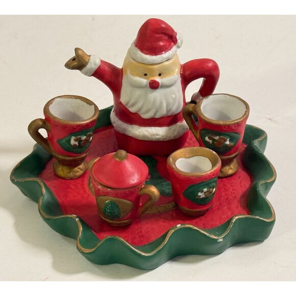 Vintage Miniature Santa Claus Christmas Tea Set Holiday Decor - Picture 1 of 8